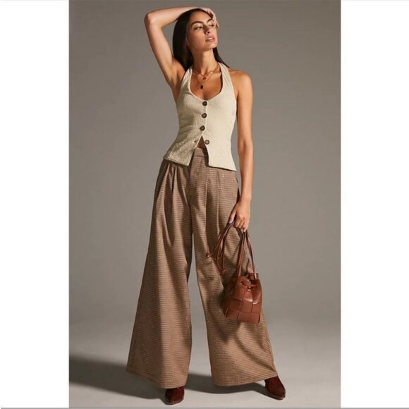 By Anthropologie Halter Cotton Button Front Vest Halter Top Sand Beige - Picture 6 of 14